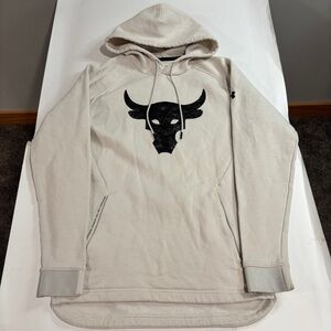 Under Armour Project Rock Hoodie Men’s Small ColdGear Loose Fit Cream Pullover